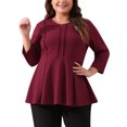 thumbnail image 1 of Agnes Orinda Plus Size Tops for Women Elegant Crew Neck Solid Color Workwear 3/4 Sleeve Peplum Top 1X Burgundy, 1 of 5