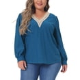 thumbnail image 1 of Agnes Orinda Plus Size Tops for Women Lace Petal V Neck Long Sleeve Shirts Eyelet Business Casual Blouses, 1 of 5