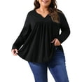 thumbnail image 1 of Agnes Orinda Women's Plus Size St. Patrick's Day Tops Women Long Sleeve Notched Neck Front Pleated T-Shirt Blouses 4X Black, 1 of 6