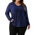 thumbnail image 1 of Agnes Orinda Women's Plus Size Tops Long Sleeve Pleated Front Casual V Neck Shirts Blouses 4X Navy Blue, 1 of 6