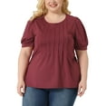 thumbnail image 1 of Agnes Orinda Plus Size Tops for Women Puff Short Sleeve Tops Crew Neck Pleated Shirts Tunic Blouses 3X Burgundy, 1 of 5