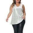 thumbnail image 1 of Agnes Orinda Women's Plus Size Tops Sleeveless Sparkle Shimmer Glitter Sequin V Neck Tank Top 1X Silver, 1 of 6