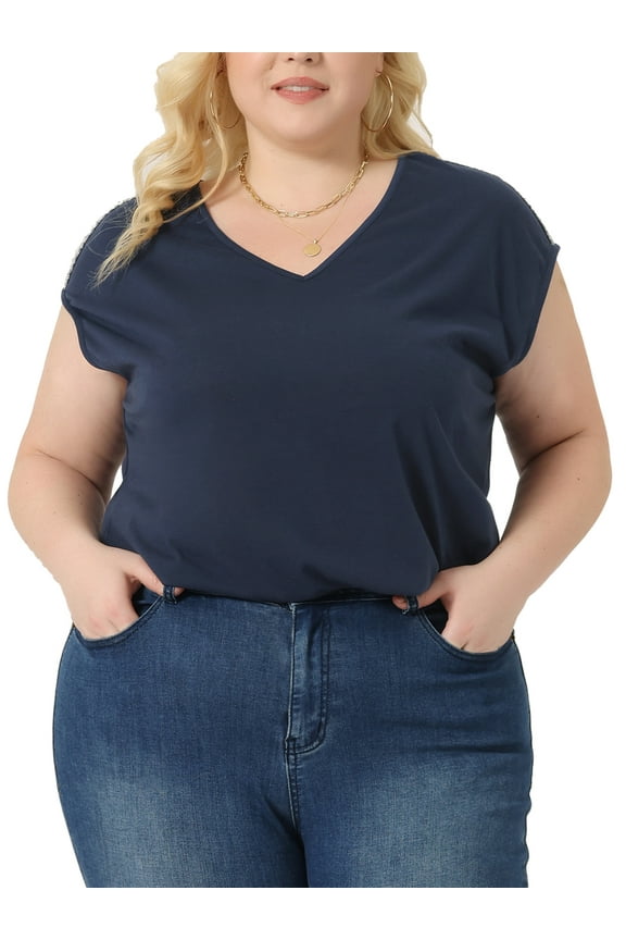 Plus Size Tops for Women Sleeveless V Neck Sequin Shoulder Tank