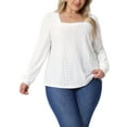 thumbnail image 1 of Agnes Orinda Women's Plus Size Tops Square Neck Hollow Long Sleeve Dressy Casual Eyelet Shirts 1X White, 1 of 6