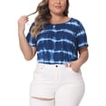 thumbnail image 1 of Agnes Orinda Women's Plus Size Tops Tie Dye Short Sleeve Casual Round Neck Pleated Summer Basic T Shirts 2X Blue, 1 of 6
