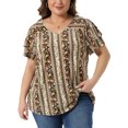 thumbnail image 1 of Agnes Orinda Women's Plus Size Boho Tops Floral V Neck Double Ruffle Sleeve Casual Summer Blouses 2X Black Yellow, 1 of 6