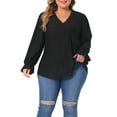 thumbnail image 1 of Agnes Orinda Plus Size Tops for Women V Neck Ruffle Long Sleeve Eyelet  Lace Crochet Casual Hollow Blouses Tees 1X Black, 1 of 6