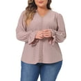 thumbnail image 1 of Agnes Orinda Plus Size Tops for Women V Neck Ruffle Long Sleeve Eyelet  Lace Crochet Casual Hollow Blouses Tees 1X Pink, 1 of 6