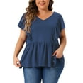 thumbnail image 1 of Agnes Orinda Women's Plus Size St. Patrick's Day Tops V Neck Ruffle Sleeve Pleated Peplum Blouse 1X Navy Blue, 1 of 6