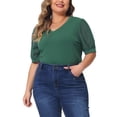 thumbnail image 1 of Agnes Orinda Women's Plus Size Tops V Neck Swiss Dots Puff Sleeve Casual Blouses Tee 1X Green, 1 of 7