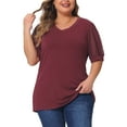 thumbnail image 1 of Agnes Orinda Women's Plus Size Tops V Neck Swiss Dots Puff Sleeve Casual Blouses Tee 1X Red, 1 of 7