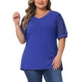 thumbnail image 1 of Agnes Orinda Women's Plus Size Tops V Neck Swiss Dots Puff Sleeve Casual Blouses Tee 3X Blue, 1 of 7