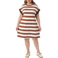 thumbnail image 1 of Agnes Orinda Plus Size Tunic Dress for Women 2025 Summer Short Sleeve Striped Casual t Shirt Dress 1X Brown, 1 of 8