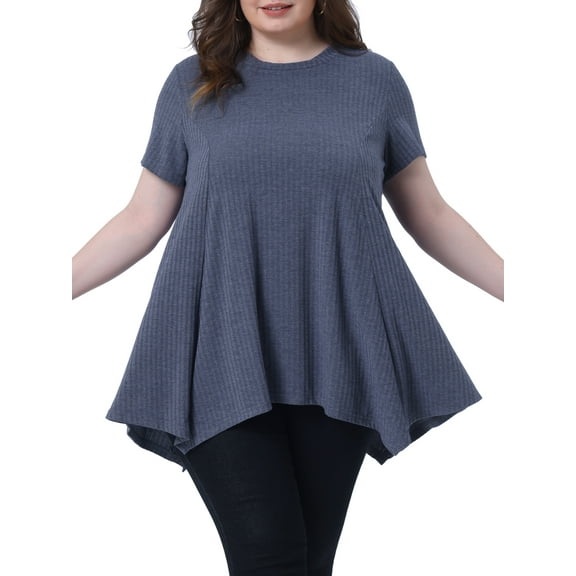 Agnes Orinda Plus Size Tunic Tops for Women Summer Crew Neck Flowy Swing Loose Short Sleeve Knit T Shirt Tops Blouse Casual 3X Royal Blue