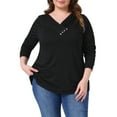 thumbnail image 1 of Agnes Orinda Plus Size Tunic Tops for Women  Long Sleeve V Neck Button Fall Pullover Shirt Loose Blouse 2X Black, 1 of 6