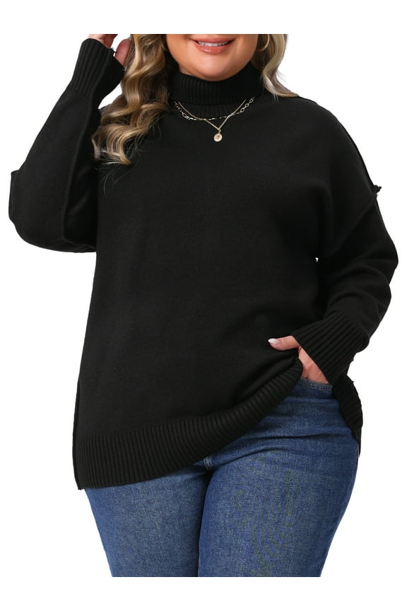 Women's Plus Size Sweater Loose Turtleneck Long Sleeve Casual Pullover Knitwear Tops 3X Black