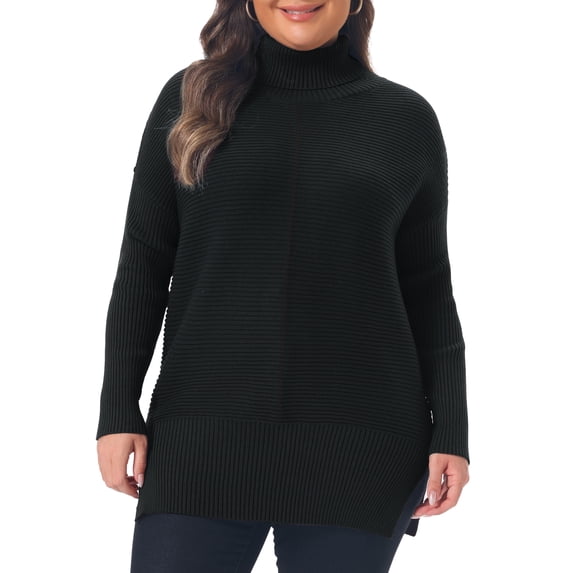 Agnes Orinda Women's Plus Size Turtleneck Sweater Slim Fit Long Sleeve Loose Knit Comfy Fall Winter Sweater 1X Black