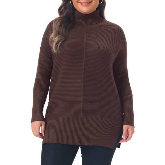 Agnes Orinda Women's Plus Size Turtleneck Sweater Slim Fit Long Sleeve Loose Knit Comfy Fall Winter Sweater L Coffee