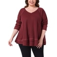 thumbnail image 1 of Agnes Orinda Plus Size Waffle Knitted Top for Women V Neck Long Sleeve Patchwork Hem Pullover Knit Sweater Blouses 4X Burgundy, 1 of 6