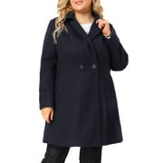AGNES ORINDA Women's Plus Size Winter Coats Notched Lapel Single Breasted Outerwear Elegant Long Trench Coat with Pocket 1X Dark Blue