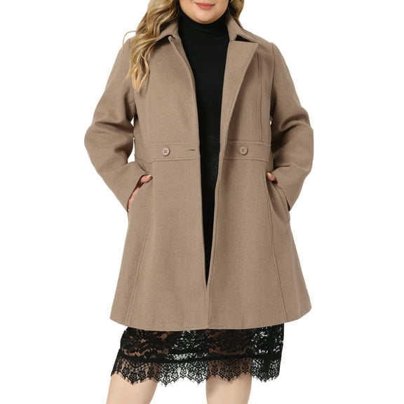 Agnes Orinda Women's Plus Size Winter Coats Notched Lapel Single Breasted Outerwear Elegant Long Trench Coat with Pocket 3X Brown