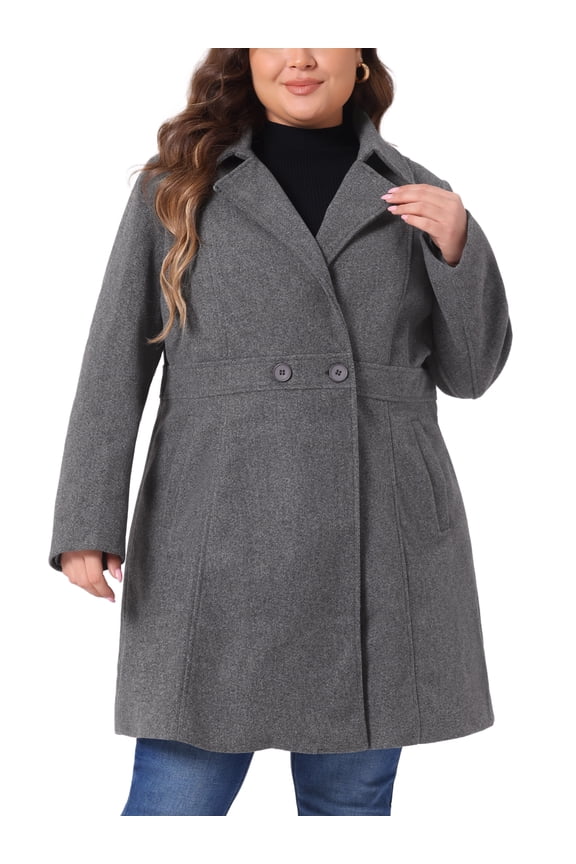 Women's Plus Size Winter Coats Notched Lapel Single Breasted Outerwear Elegant Long Trench Coat with Pocket 3X Dark Gray