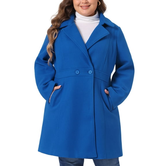 Agnes Orinda Women's Plus Size Winter Coats Notched Lapel Single Breasted Outerwear Elegant Long Trench Coat with Pocket 4X Royal Blue