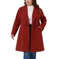 thumbnail image 1 of Agnes Orinda Women's Plus Size Winter Coats Single Breasted Lapel Belted Midi Pea Coats with Pocket 1X Dark Red, 1 of 5