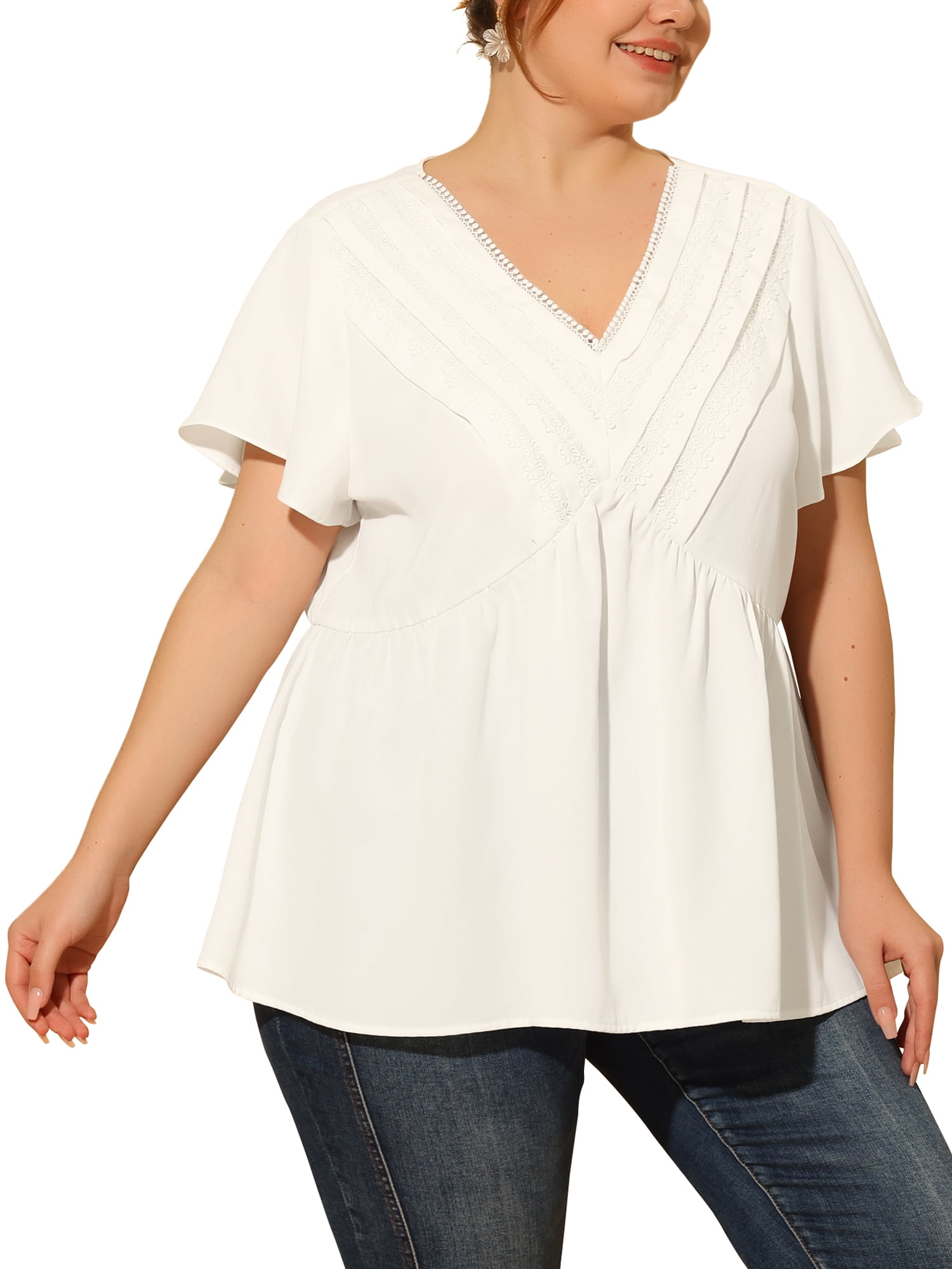 Agnes Orinda Plus Size Women V Neck Flare Sleeve Ruffle Peplum Wrap ...