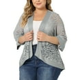 thumbnail image 1 of Agnes Orinda Women's Plus Size Cardigan Lace Crochet 3/4 Sleeves Lightweight Sheer Summer Cover Up 1X Gray, 1 of 6
