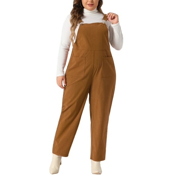 Agnes Orinda Plus Size Women's Corduroy Overalls Adjustable Straps Overall Fashion Jumpsuit with Pockets