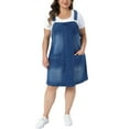 thumbnail image 1 of Agnes Orinda Women's Plus Size Denim Overalls Dress Adjustable Strap Bib Suspender Summer Casual Midi Jeans Dresses with Pockets 2X Blue, 1 of 6