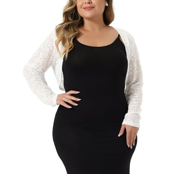 Agnes Orinda Plus Size Women's Loose Casual Cover Up Sheer Open Front Cropped Lace Cardigan