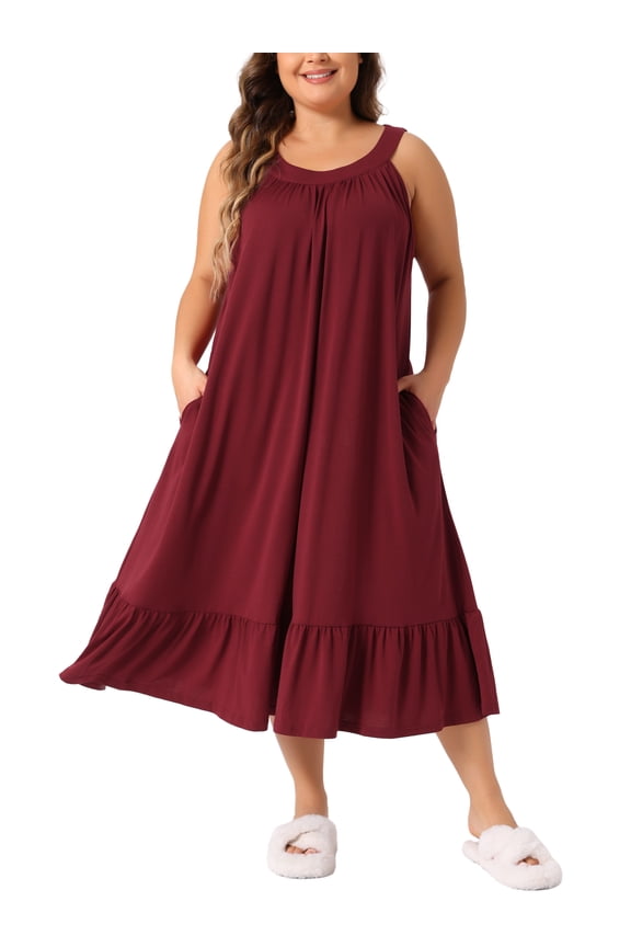 Women's Plus Size Valentines Day Nightgown Sleeveless Wide Strap Pleated Nightdress Chemise Sleepwear 4X Wine Red