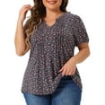 thumbnail image 1 of Agnes Orinda Women's Plus Size Floral Printed Tops Notched V Neck Short Sleeves Casual Summer Blouses 3X Navy Blue, 1 of 7