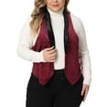 thumbnail image 1 of Agnes Orinda Plus Size Women's Waistcoat Vintage Velvet Lapel Collar Button Down Jacquard Waistcoats Vest 3X Burgundy, 1 of 6