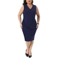 thumbnail image 1 of Agnes Orinda Women's Plus Size Bodycon Dress Ruched V Neck Sleeveless Business Office Party Cocktail Pencil Dresses 2X Navy Blue, 1 of 5