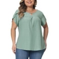 thumbnail image 1 of Agnes Orinda Women's Plus Size Tops Keyhole Crew Neck Petal Sleeve Pleated Casual Blouses 1X Green, 1 of 6