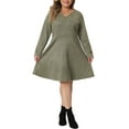 thumbnail image 1 of Agnes Orinda Plus Size for Women's Dress Faux Suede V Neck Long Sleeve A-Line Dress 2023, 1 of 5
