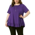 thumbnail image 1 of Agnes Orinda Plus Size T Shirts for Women Henley V Neck Button Up Short Sleeve Ruffled Hem Blouses Tops 2X Purple, 1 of 7