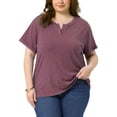 thumbnail image 1 of Agnes Orinda Women's Plus Size T-Shirts Notched V Neck Rolled Short Sleeve Soft Casual Summer Tees Tops 2025 5X Burgundy, 1 of 6