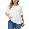 thumbnail image 1 of Agnes Orinda Women's Plus Size Top Swiss Dots Blouse Round Neck Ruffle Sleeve Casual Tee Shirt 1X White, 1 of 6
