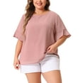 thumbnail image 1 of Agnes Orinda Women's Plus Size Top Swiss Dots Blouse Round Neck Ruffle Sleeve Casual Tee Shirt 4X Dark Pink, 1 of 5
