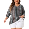 thumbnail image 1 of Agnes Orinda Women's Plus Size Tops V Neck 3/4 Sleeve Knit Tee Shirt Stripe Boho Blouses 2X Green, 1 of 5