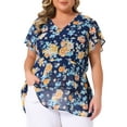 thumbnail image 1 of Agnes Orinda Women's Plus Size Easter Tops 2026 Summer V Neck Short Sleeve Layered Casual Floral Blouse 3X Dark Blue, 1 of 6