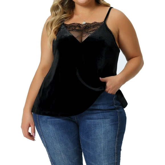 Agnes Orinda Velvet Camisole for Women's Plus Size Adjustable Strap Lace Sleeveless Cami Tank Tops