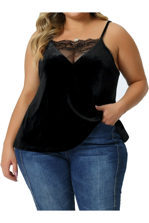 Velvet Camisole for Women's Plus Size Adjustable Strap Lace Sleeveless Cami Tank Tops