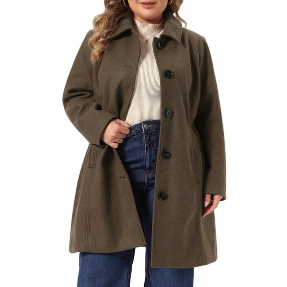 Agnes Orinda Women's Plus Size Lapel Collar Coat Single Breasted Mid Length Long Sleeve Winter Soft Warm Casual Business Overcoat with Pocket 4X Brown
