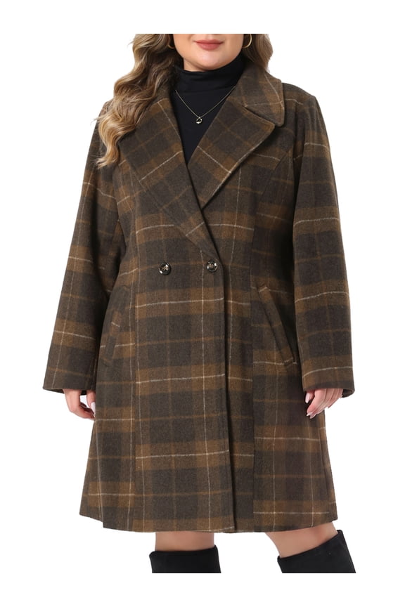 Women Plus Size Plaid Trench Coat Long Shacket Coats 1X Brown