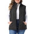 thumbnail image 1 of Agnes Orinda Women's Plus Size Quilted Puffer Vest Stand Collar Sleeveless Zip‑Up Gilet Lightweight Warm Casual Outerwear with Pockets 1X Black, 1 of 6